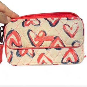 Vintage Vera Bradley Hearts Pink Soft Wristlet Wallet Multi Compartment Zip